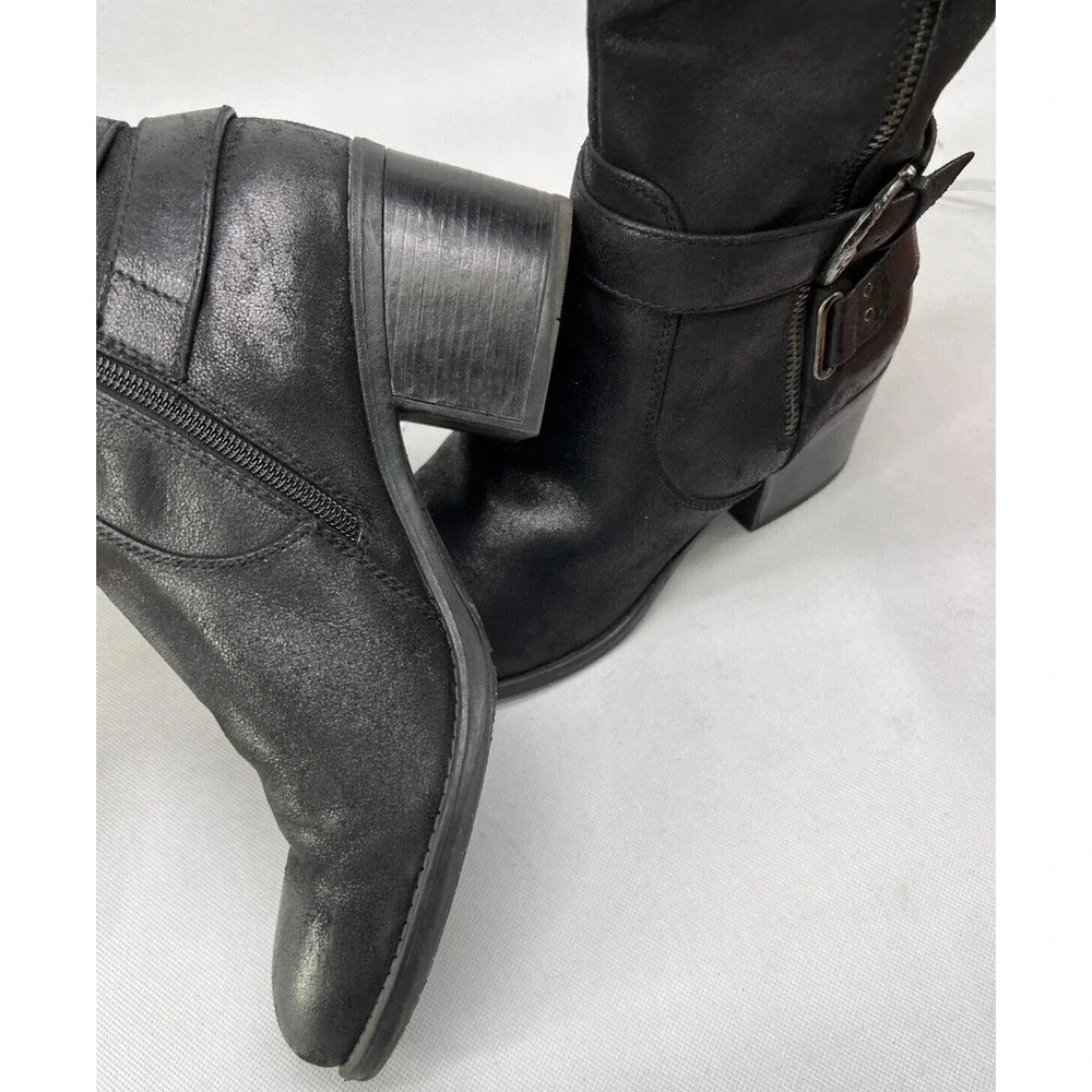 BARETRAPS Womens Willow Black Heeled Riding Boots Round Toe Stacked Heel 11M